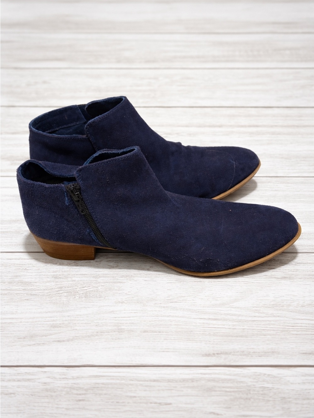 Diba Navy Suede Ankle Booties with Side Zip